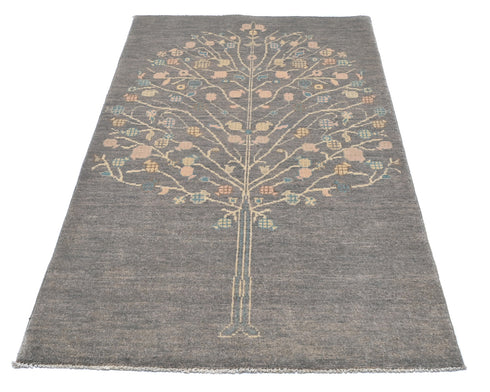 3x5 Gray Kuba Afghan Hand Knotted Wool Area Rug